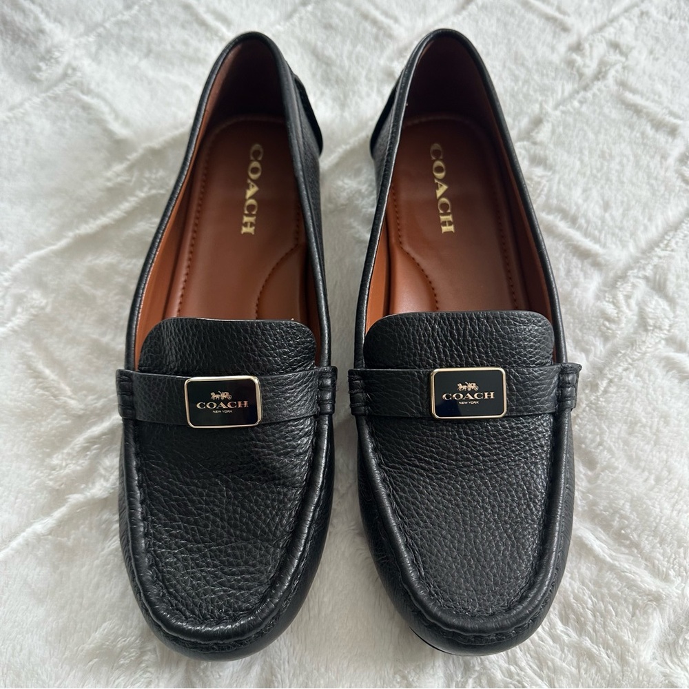 COACH Black Pebble Leather Loafers Size 10 - Picture 6 of 10